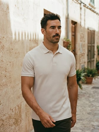 Maccali Beyaz Erkek İthal Dokulu Basic Polo Yaka Tişört