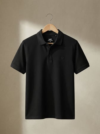 Maccali Siyah Erkek İthal Dokulu Basic Polo Yaka Tişört