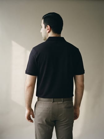 Maccali Lacivert Erkek Pamuklu Dokulu Rahat Kalıp Polo Yaka Tişört