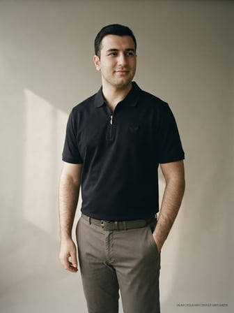 Maccali Lacivert Erkek Pamuklu Dokulu Rahat Kalıp Polo Yaka Tişört