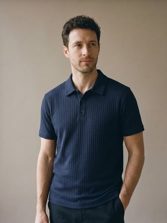 Maccali Lacivert Erkek Pamuklu Çizgili Polo Yaka Tişört