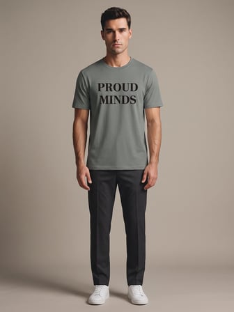Maccali Haki Erkek Proud Minds Baskılı Bisiklet Yaka Bol Kesim Tişört