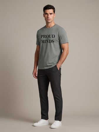 Maccali Haki Erkek Proud Minds Baskılı Bisiklet Yaka Bol Kesim Tişört