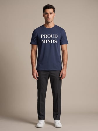 Maccali Lacivert Erkek Proud Minds Baskılı Bisiklet Yaka Bol Kesim Tişört