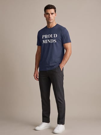 Maccali Lacivert Erkek Proud Minds Baskılı Bisiklet Yaka Bol Kesim Tişört