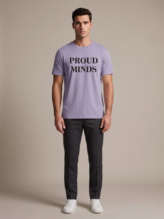 Maccali Lila Erkek Proud Minds Baskılı Bisiklet Yaka Bol Kesim Tişört