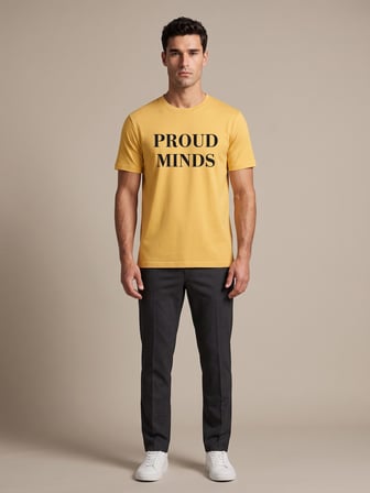 Maccali Sarı Erkek Proud Minds Baskılı Bisiklet Yaka Bol Kesim Tişört