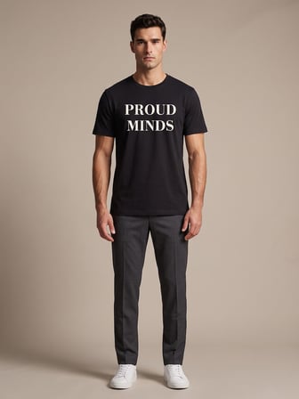 Maccali Siyah Erkek Proud Minds Baskılı Bisiklet Yaka Bol Kesim Tişört