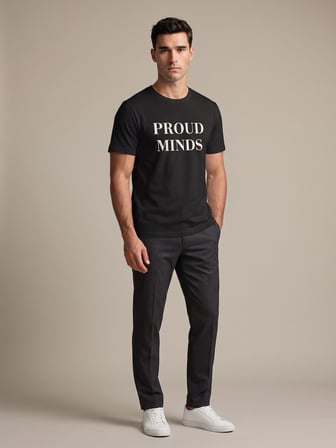 Maccali Siyah Erkek Proud Minds Baskılı Bisiklet Yaka Bol Kesim Tişört