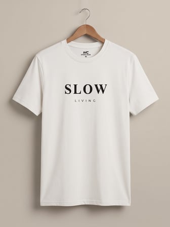 Maccali Beyaz Erkek Slow Living Baskılı Bisiklet Yaka Bol Kesim Tişört