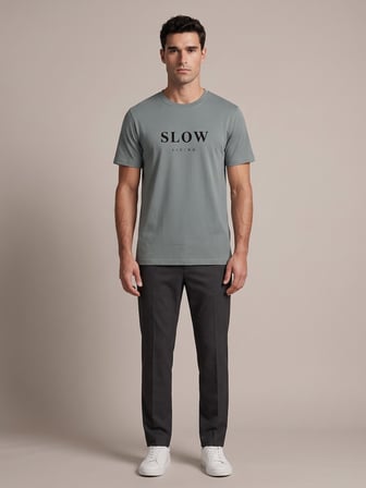 Maccali Haki Erkek Slow Living Baskılı Bisiklet Yaka Bol Kesim Tişört