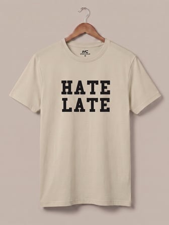 Maccali Bej Erkek Hate Late Baskılı Bisiklet Yaka Bol Kesim Tişört