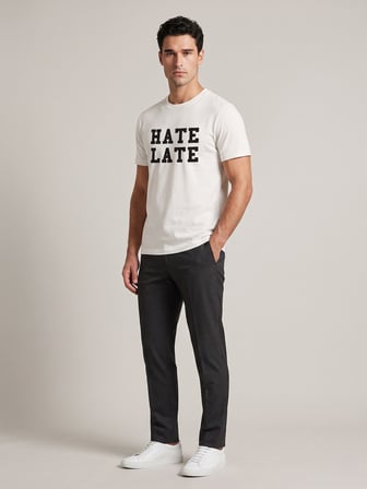 Maccali Beyaz Erkek Hate Late Baskılı Bisiklet Yaka Bol Kesim Tişört