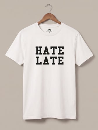 Maccali Beyaz Erkek Hate Late Baskılı Bisiklet Yaka Bol Kesim Tişört