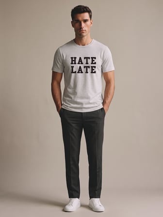 Maccali Gri Erkek Hate Late Baskılı Bisiklet Yaka Bol Kesim Tişört