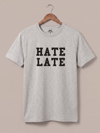 Maccali Gri Erkek Hate Late Baskılı Bisiklet Yaka Bol Kesim Tişört