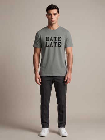 Maccali Haki Erkek Hate Late Baskılı Bisiklet Yaka Bol Kesim Tişört