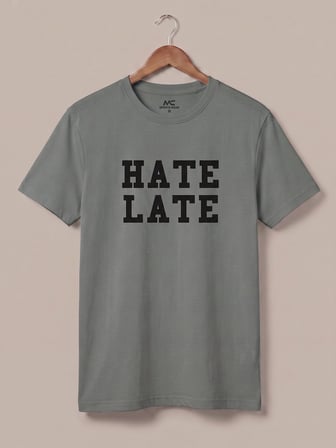 Maccali Haki Erkek Hate Late Baskılı Bisiklet Yaka Bol Kesim Tişört