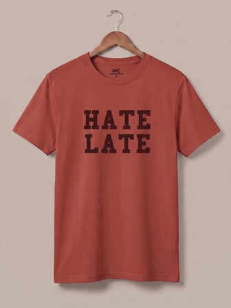 Maccali Kiremit Erkek Hate Late Baskılı Bisiklet Yaka Bol Kesim Tişört