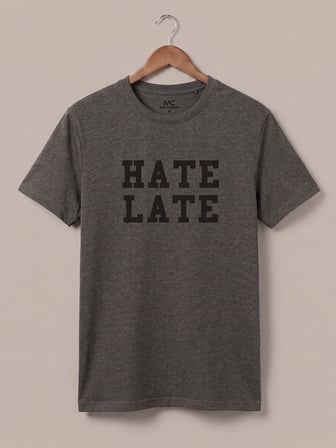 Maccali Koyu Gri Erkek Hate Late Baskılı Bisiklet Yaka Bol Kesim Tişört