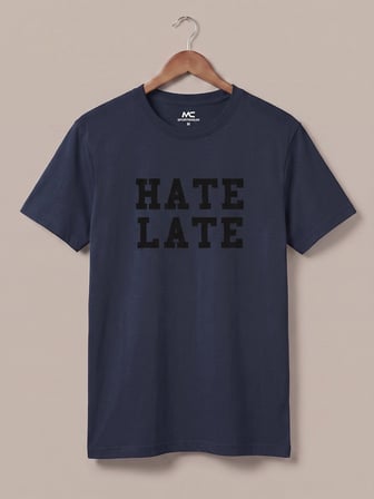 Maccali Lacivert Erkek Hate Late Baskılı Bisiklet Yaka Bol Kesim Tişört
