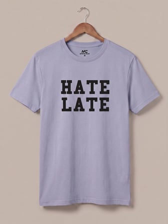 Maccali Lila Erkek Hate Late Baskılı Bisiklet Yaka Bol Kesim Tişört