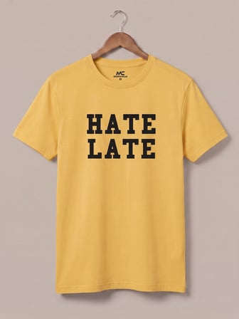 Maccali Sarı Erkek Hate Late Baskılı Bisiklet Yaka Bol Kesim Tişört