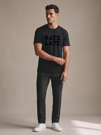 Maccali Siyah Erkek Hate Late Baskılı Bisiklet Yaka Bol Kesim Tişört