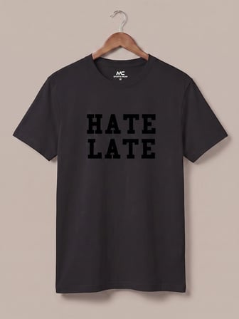 Maccali Siyah Erkek Hate Late Baskılı Bisiklet Yaka Bol Kesim Tişört