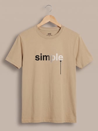 Maccali Bej Erkek Simple Baskılı Bisiklet Yaka Bol Kesim Tişört