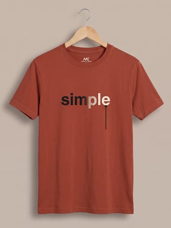 Maccali Kiremit Erkek Simple Baskılı Bisiklet Yaka Bol Kesim Tişört