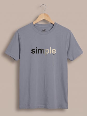 Maccali Lila Erkek Simple Baskılı Bisiklet Yaka Bol Kesim Tişört