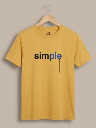 Maccali Sarı Erkek Simple Baskılı Bisiklet Yaka Bol Kesim Tişört