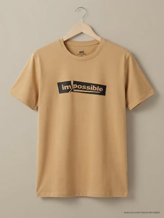 Maccali Camel Erkek Impossible Baskılı Bisiklet Yaka Bol Kesim Tişört