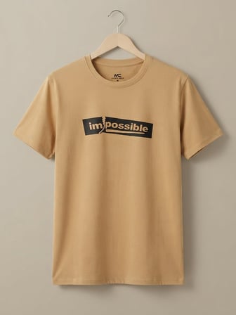 Maccali Camel Erkek Impossible Baskılı Bisiklet Yaka Bol Kesim Tişört