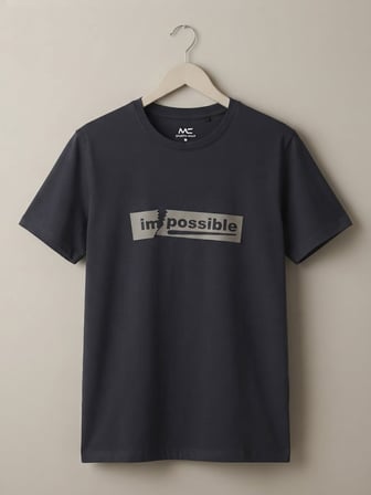 Maccali Lacivert Erkek Impossible Baskılı Bisiklet Yaka Bol Kesim Tişört