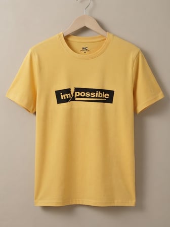 Maccali Sarı Erkek Impossible Baskılı Bisiklet Yaka Bol Kesim Tişört