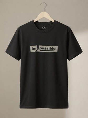 Maccali Siyah Erkek Impossible Baskılı Bisiklet Yaka Bol Kesim Tişört