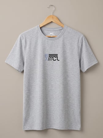 Maccali Gri Erkek Monogram Baskılı Bisiklet Yaka Bol Kesim Tişört