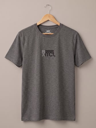 Maccali Koyu Gri Erkek Monogram Baskılı Bisiklet Yaka Bol Kesim Tişört