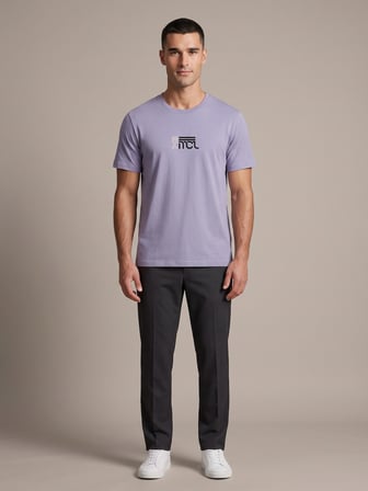 Maccali Lila Erkek Monogram Baskılı Bisiklet Yaka Bol Kesim Tişört