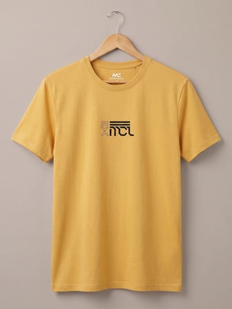 Maccali Sarı Erkek Monogram Baskılı Bisiklet Yaka Bol Kesim Tişört