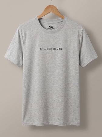 Maccali Gri Erkek Be A Nice Human Baskılı Bisiklet Yaka Bol Kesim Tişört