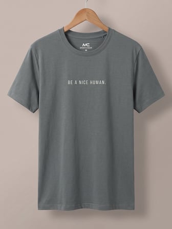 Maccali Haki Erkek Be A Nice Human Baskılı Bisiklet Yaka Bol Kesim Tişört