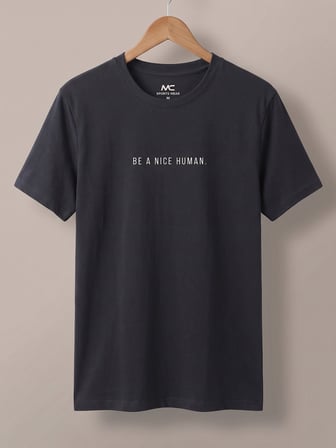 Maccali Lacivert Erkek Be A Nice Human Baskılı Bisiklet Yaka Bol Kesim Tişört