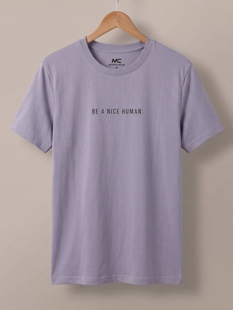 Maccali Lila Erkek Be A Nice Human Baskılı Bisiklet Yaka Bol Kesim Tişört