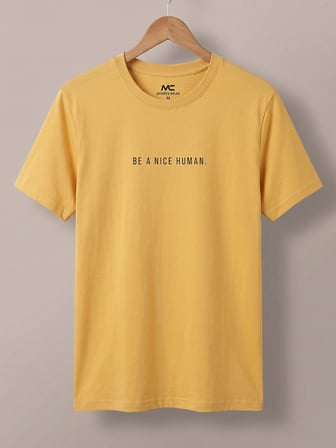 Maccali Sarı Erkek Be A Nice Human Baskılı Bisiklet Yaka Bol Kesim Tişört