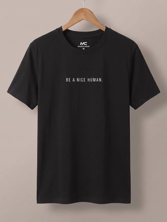 Maccali Siyah Erkek Be A Nice Human Baskılı Bisiklet Yaka Bol Kesim Tişört
