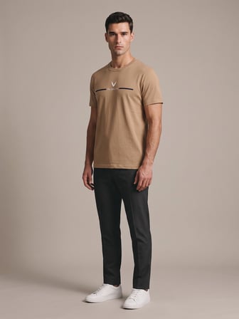 Maccali Camel Erkek New York City Baskılı Bisiklet Yaka Bol Kesim Tişört