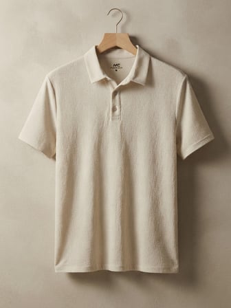 Maccali Krem Erkek Dokulu Kısa Kollu Polo Yaka Tişört